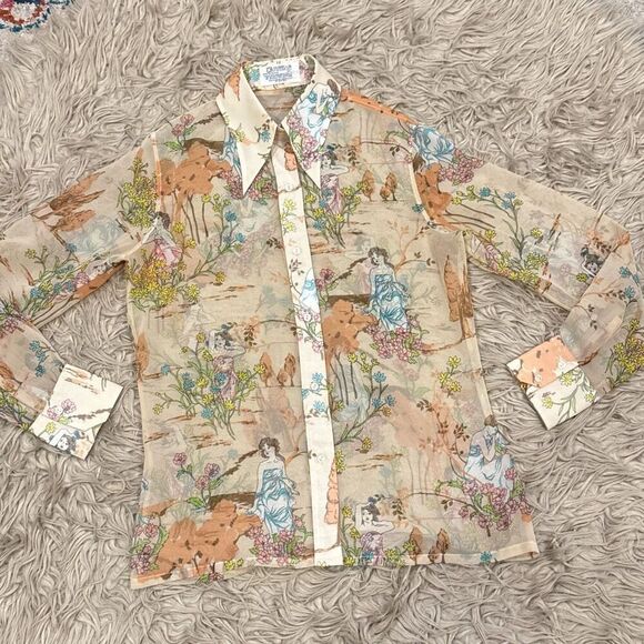 Vintage loubella extendables 1970s dagger collar blouse - Picture 4 of 7